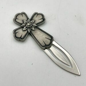 Vintage AVON Pewter Cross Bookmark Religious Floral Center